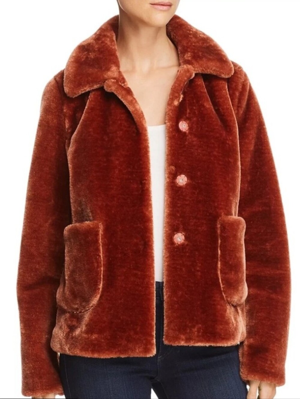 La Vie Rebecca Taylor Luxe Plush Teddy Jacket in Rust Spice Colorway